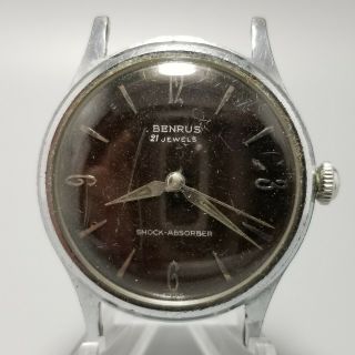 Vintage 21 Jewel Benrus Swiss Made Shock Absorber 2155 Mens Wrist Watch - Runs