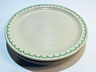 Syracuse Restaurant Ware Dinner Plates (3) Vtg Econo - Rim China W/ Green Scallop