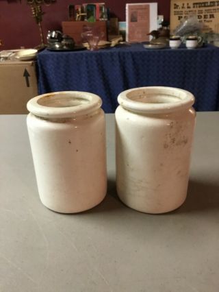 Two Primitive Vintage Small Stoneware Crocks,  4 3/4” Tall