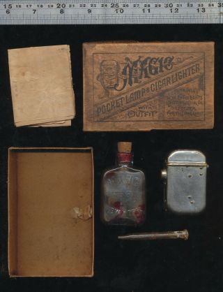 Magic Pocket Lamp Cigar Lighter 1889 Box Instructions Fluid Bottle Nr