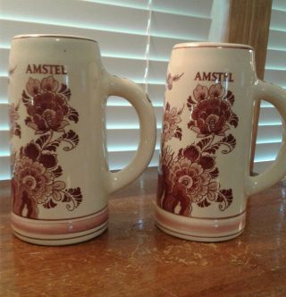 A Vintage Red Delft Amstel Beer Mugs/steins Hand Painted Holland