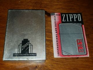 VINTAGE 1930 ' S ZIPPO LIGHTER W/CUT CORNERS COMES W/ ART DECO BOX,  PAT.  2032695 2