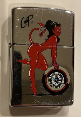 Vintage Very Rare 1999 Flame Rite Zippo Lighter “Coop Red She Devil Wheel Girl” 2