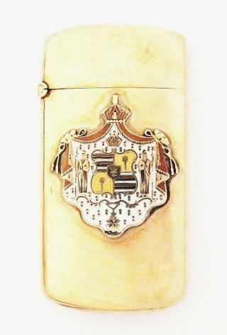 Wichman 14k Gold & Enamel Hawaii Coat O Arms Match Safe Antique Crest Vesta Rare
