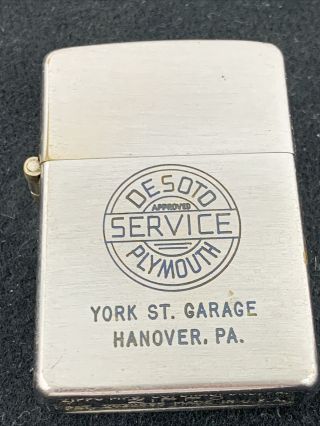 1948 - 49 3 Barrel Hinge Zippo Lighter Desoto Plymouth Service - Hanover,  Penn