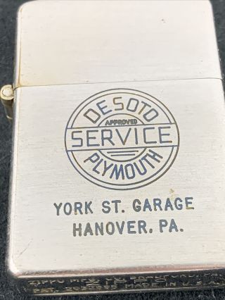 1948 - 49 3 Barrel Hinge Zippo Lighter DESOTO Plymouth Service - Hanover,  Penn 2
