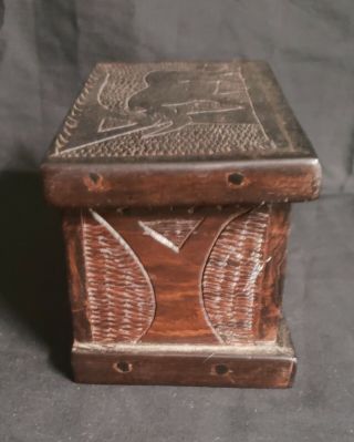 Vintage Handmade Carved Wooden Jewelry Keepsake Box With Elephants 3