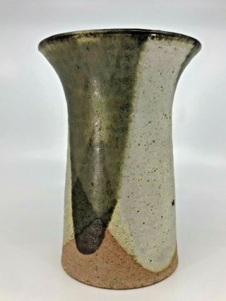Vintage Mid - Century Studio Pottery Vase Mcm Flared Multi - Color Signed