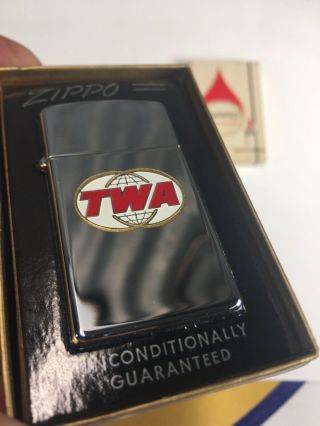 Vintage NOS TWA Airlines ZIPPO Slim Lighter w/ Box (E5) 2