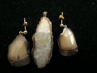 VINTAGE SCRIMSHAW SHIP PENDANT WITH MATCHING SHIP EARRINGS 2