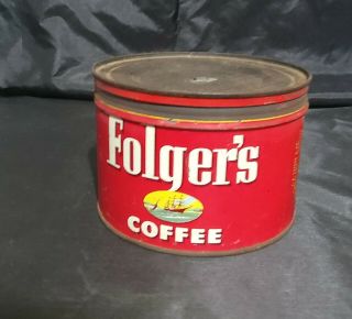 Vintage Folgers Coffee Tin Can With Lid.  Old Coffee Cans Collectable