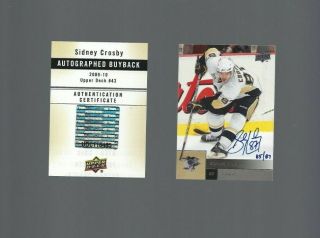 2009 - 10 Upper Deck Sidney Crosby 43 Auto 85/87 W/ Upper Deck Authentication