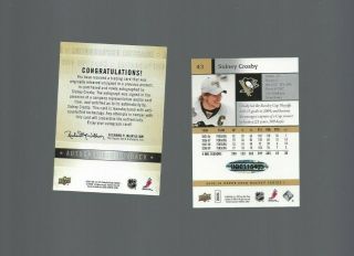 2009 - 10 Upper Deck Sidney Crosby 43 Auto 85/87 w/ Upper Deck Authentication 2