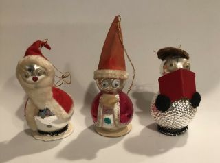 Vintage Mercury Glass Balls Santas & Caroller With Chenille Figurines Ornaments