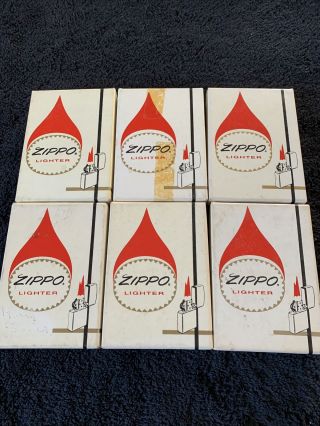 6 Empty Vintage Full Size Zippo Lighter Red Flame Boxes With Guarantee Papers