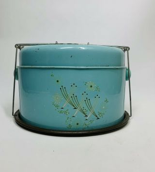 Vintage Blue Retro Metal Tin Cake Carrier With Handle