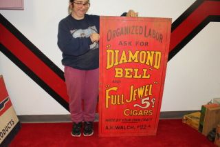 Large Diamond Bell & Full Jewel 5c Cigars Tobacco Store Gas Oil 48 " Metal Sign