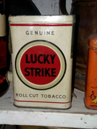 Rare Vintage Lucky Strike Roll Cut Tobacco Pocket Tin Litho Empty