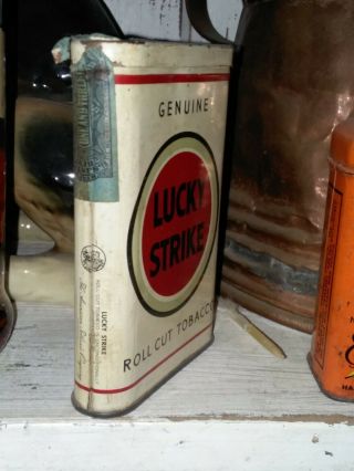 Rare Vintage Lucky Strike Roll Cut Tobacco Pocket Tin Litho Empty 3