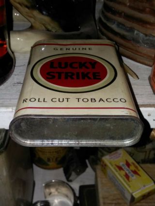 Rare Vintage Lucky Strike Roll Cut Tobacco Pocket Tin Litho Empty 6