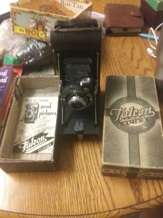 Vintage 1940s Falcon Model 4 Folding Camera Utility Manufacturing Co.  Orig.  Box.