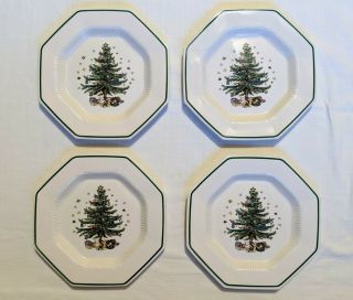 Christmastime By Nikko Dinner Plates 10 3/4 " Octagonal Shape Christmas Tree Vtg