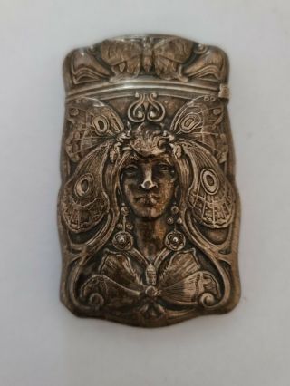 Rare Antique Art Noveau Gorham Sterling Silver Butterfly & Woman Vesta Case