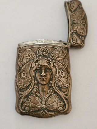 RARE Antique Art Noveau Gorham Sterling Silver Butterfly & Woman Vesta Case 3