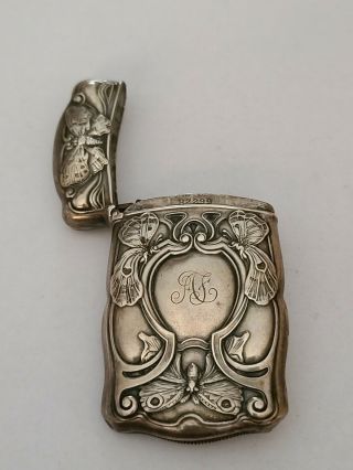 RARE Antique Art Noveau Gorham Sterling Silver Butterfly & Woman Vesta Case 4