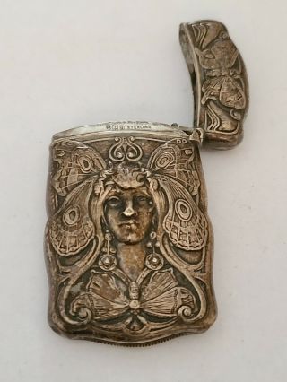 RARE Antique Art Noveau Gorham Sterling Silver Butterfly & Woman Vesta Case 5