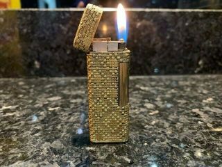 Gold Dunhill Lighter - 18k Yellow Gold - Clad Lattice Weave Design White Gold Wire