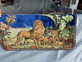 Vintage Velvet Tapestry Wall Hanging With Fringe/Majestic Lions46” X 22.  25” 2