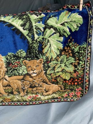 Vintage Velvet Tapestry Wall Hanging With Fringe/Majestic Lions46” X 22.  25” 3