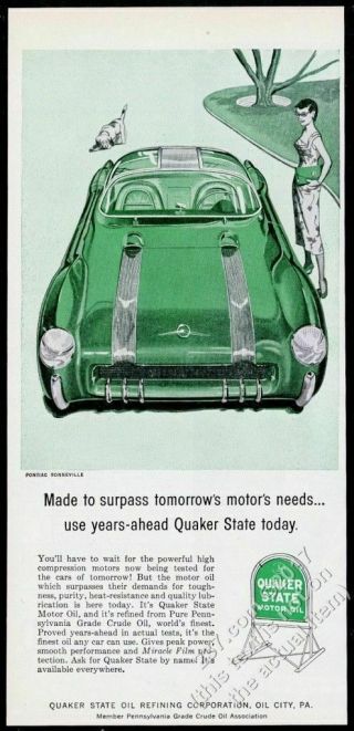 1956 Pontiac Bonneville Show Car Art Quaker State Motor Oil Vintage Print Ad