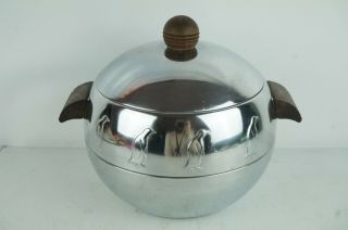Westbend Penguin Hot & Cold Server Vintage Mcm Aluminum Ice Bucket Wood Handles