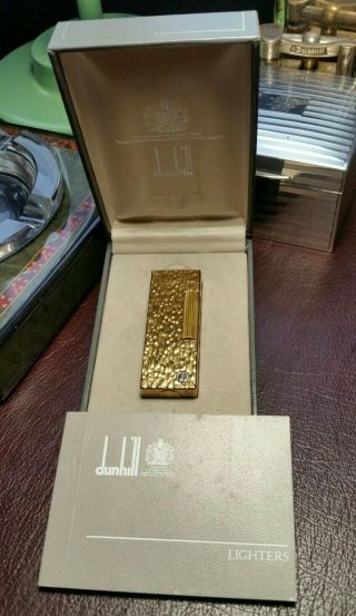 Newly Serviced With Boxed Dunhill Bark Gold Plate Rollagas Lighter