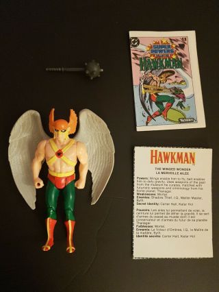 Vintage 1984 Kenner Dc Powers Hawkman Action Figure Comic Mace Bio Card