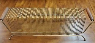 Vintage Mid Century Modern Wire 45 Rpm Record Holder 60 Slots Wood Handles