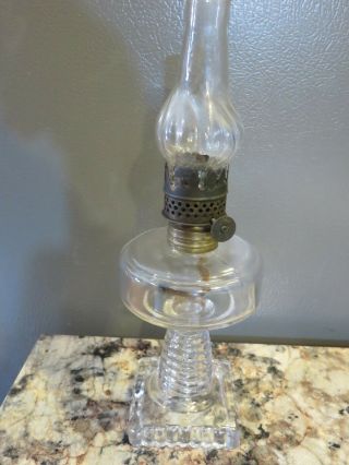 Vintage Miniature Oil Lamp Clear Glass Eapg W/ Chimney P&a Acorn Burner