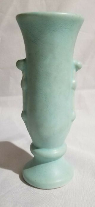 Vintage Monmouth Pottery Double Handle Blue Green Vase 6.  25 " T