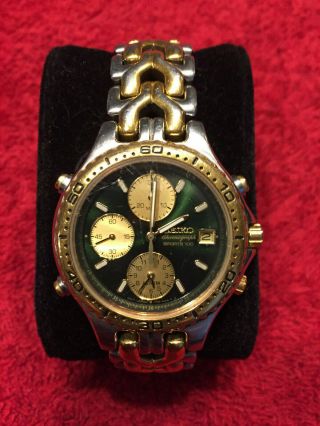 Rare Seiko Sports 100 7t32 - 6g20 Chronograph Two - Tone Watch