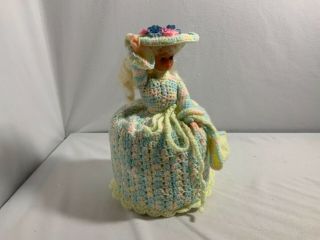 Vintage Hand Crocheted Pastel Antebellum Doll Toilet Paper Holder