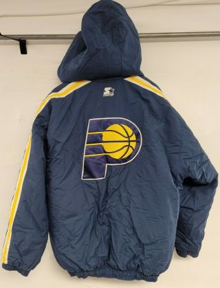 Vintage Indiana Pacers Puffer Jacket Hooded Vtg 90s Starter Nba Winter Mens Xl