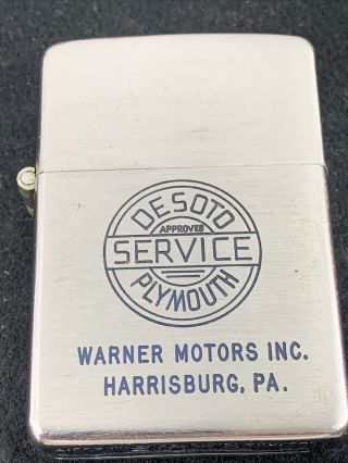 1948 - 49 3 Barrel Hinge Zippo Lighter Desoto Plymouth Service - Warner Motors