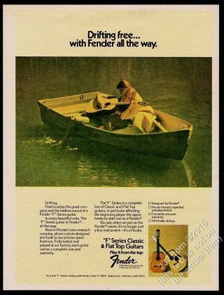 1974 Fender F Series Acoustic Guitar Couple In Rowboat Photo Vintage Print Ad