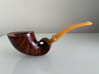 Peter Heeschen Smooth Nautilus Pipe Grade S With Amber Stem Handmade In Denmark