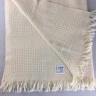 Vintage Faribo Faribault Woolen Mills Wool Throw Shawl Open Weave Cream 56 " X48 "