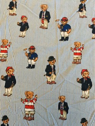 Ralph Lauren Polo Bear Twin Fitted Sheet Blue White Striped Made In Usa Vtg