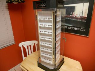 Vintage Lighted And Rotating Zippo Countertop Display Case - Holds 96 Lighters