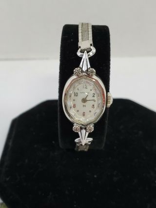 Vintage Hamilton 10k Solid Gold W Diamond 17 Jewel Womens / Ladies Watch Runs